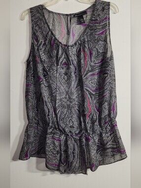 Lane Bryant 14/16 Sleeveless Sheer Paisley Blouse in Black, Gray & Purple